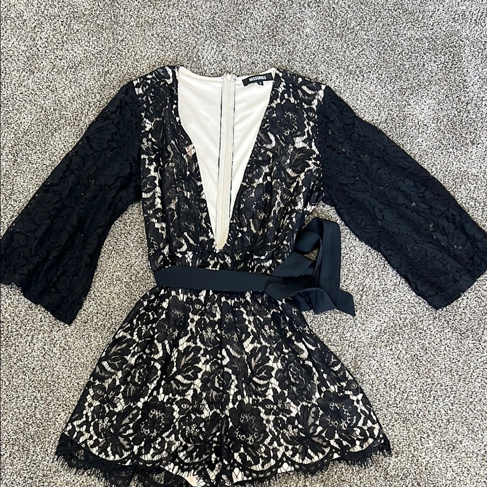 Black Lace Romper with Belt